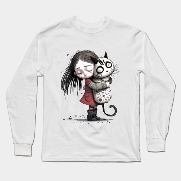 Little Girl hugging her Cat Long Sleeve T-Shirt by pxdg